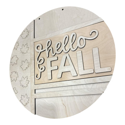 DIY Hello Fall with Leaves Door Hanger, 3d Door Hanger, Unfinished Door Hanger, Fall