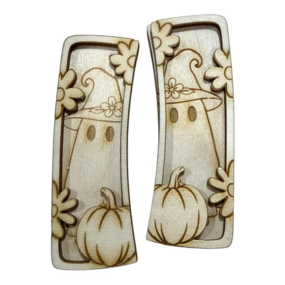 DIY Ghost with Pumpkins Hair Clip: Unfinished Wood Laser Cut Blank