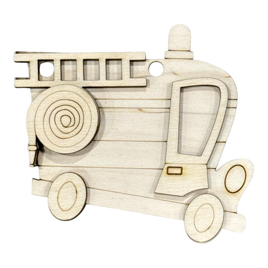 DIY Fire Truck Ornament, Fire Dept Ornament Unfinished