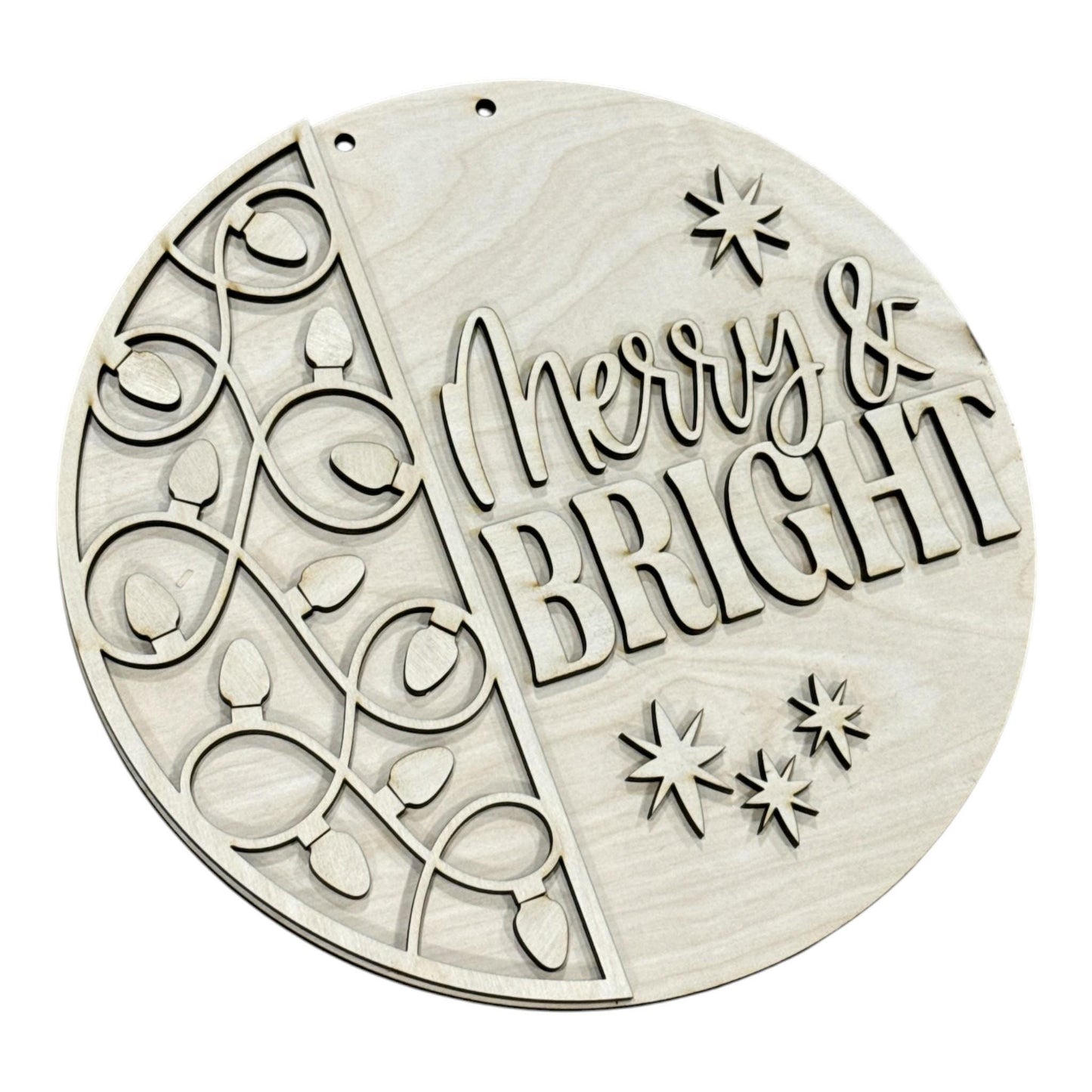 DIY Merry and Bright with Light Strand Door Hanger, 3d Door Hanger, Unfinished Door Hanger