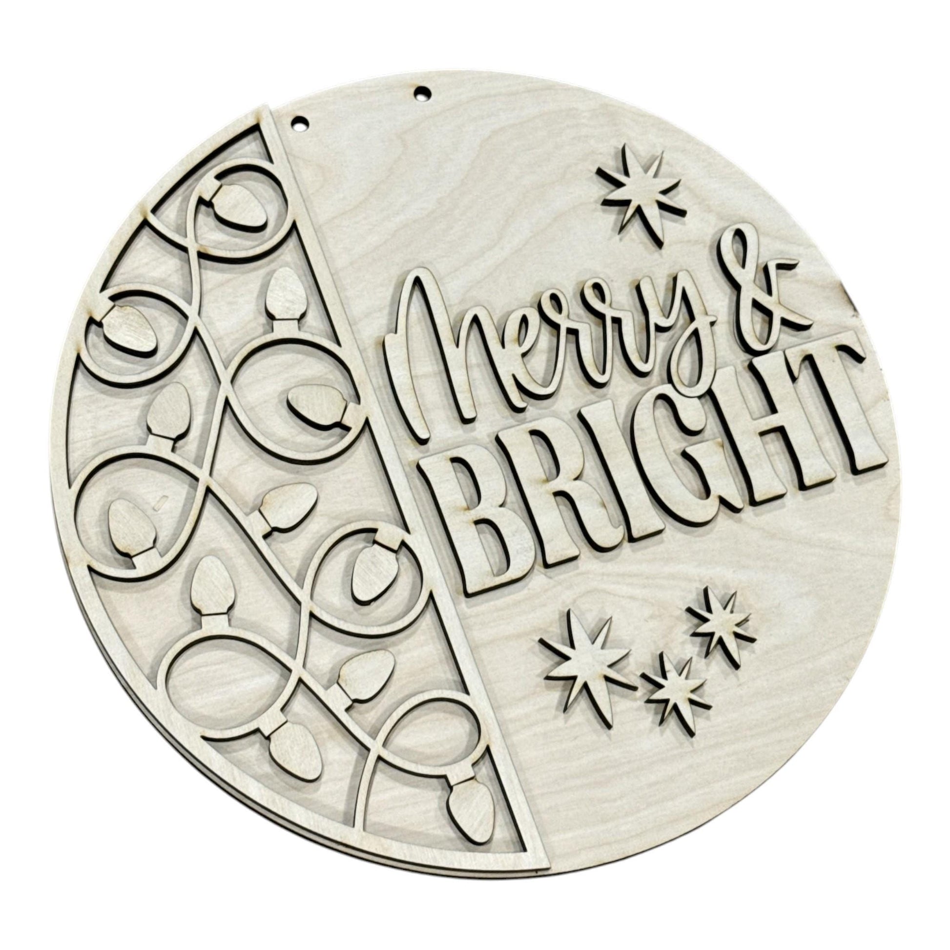 DIY Merry and Bright with Light Strand Door Hanger, 3d Door Hanger, Unfinished Door Hanger