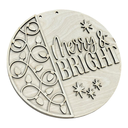 DIY Merry and Bright with Light Strand Door Hanger, 3d Door Hanger, Unfinished Door Hanger