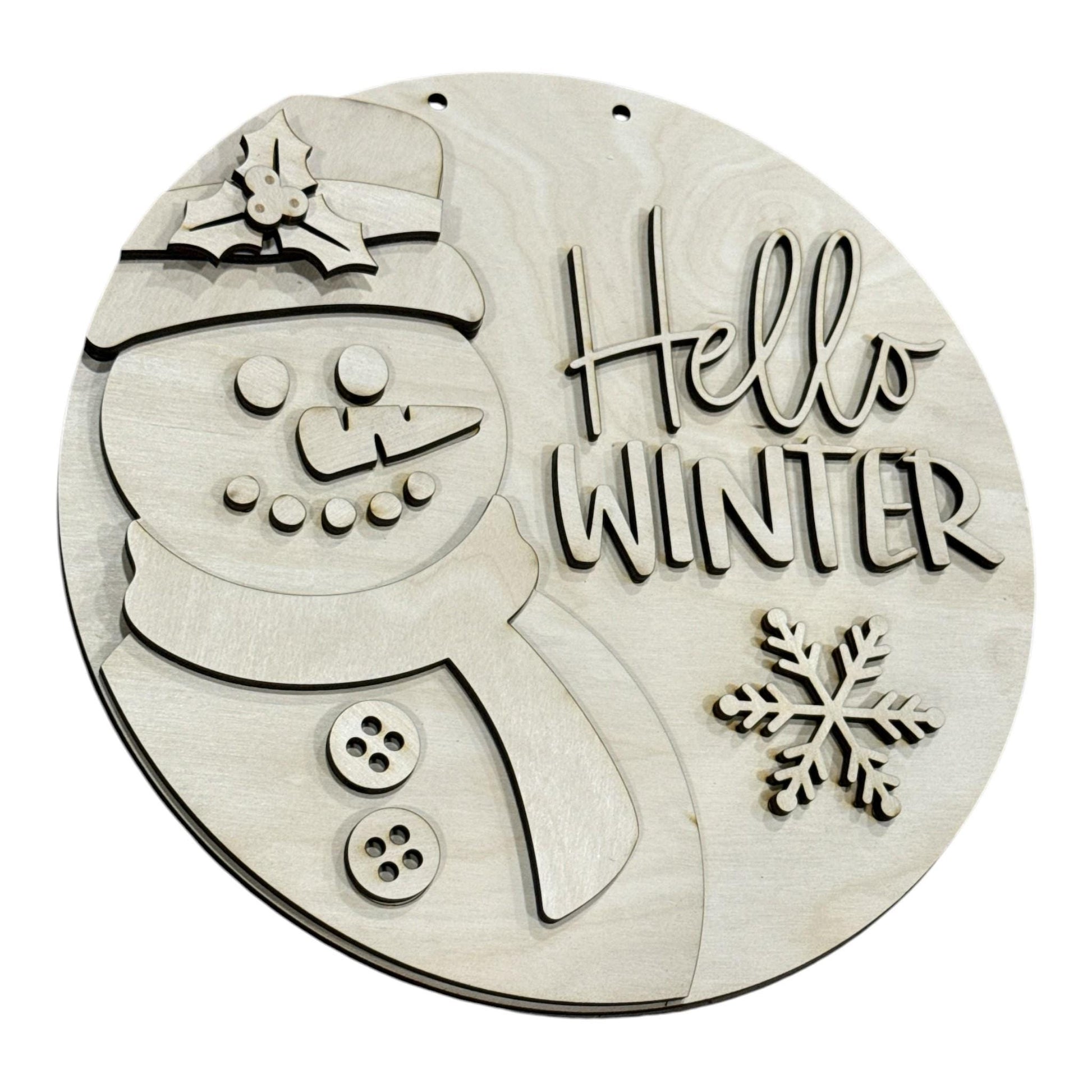 DIY Hello Winter Snowman Door Hanger, 3d Door Hanger, Unfinished Door Hanger