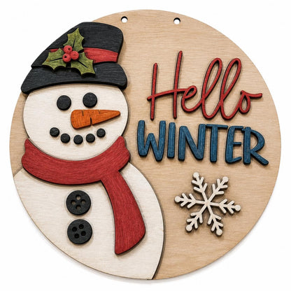 DIY Hello Winter Snowman Door Hanger, 3d Door Hanger, Unfinished Door Hanger