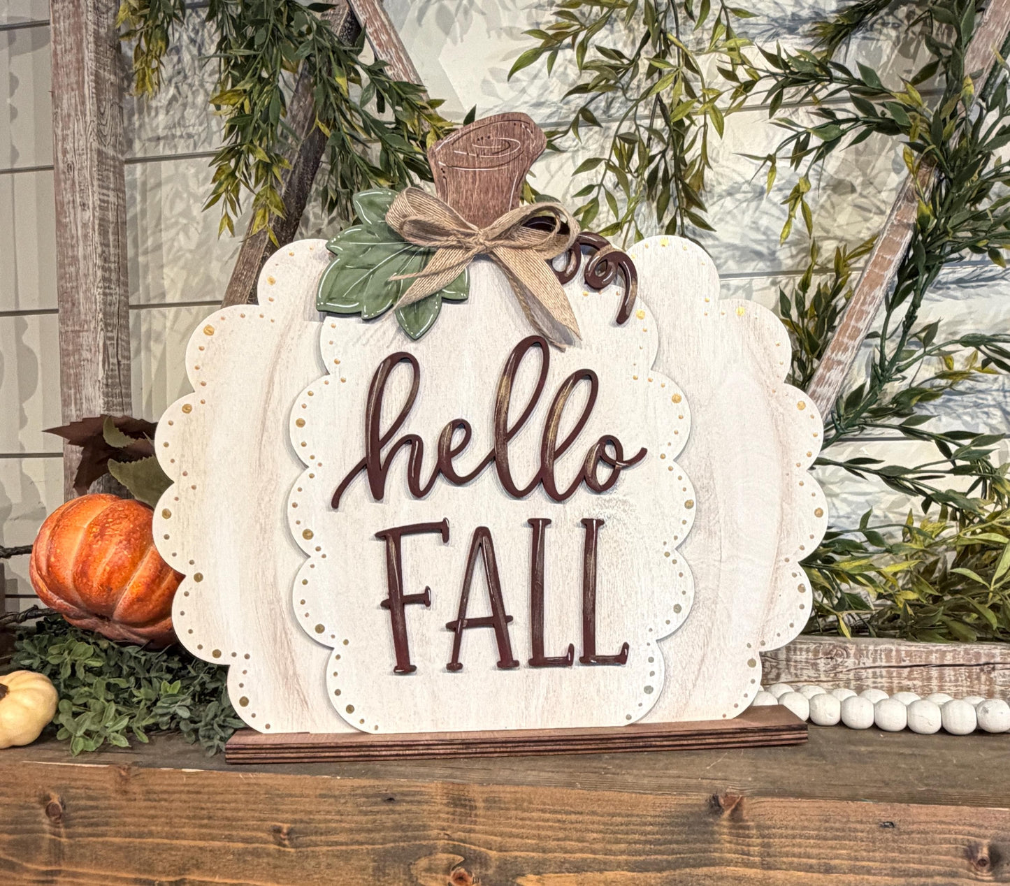 DIY Hello Fall Mini Shelf Sitter Pumpkin