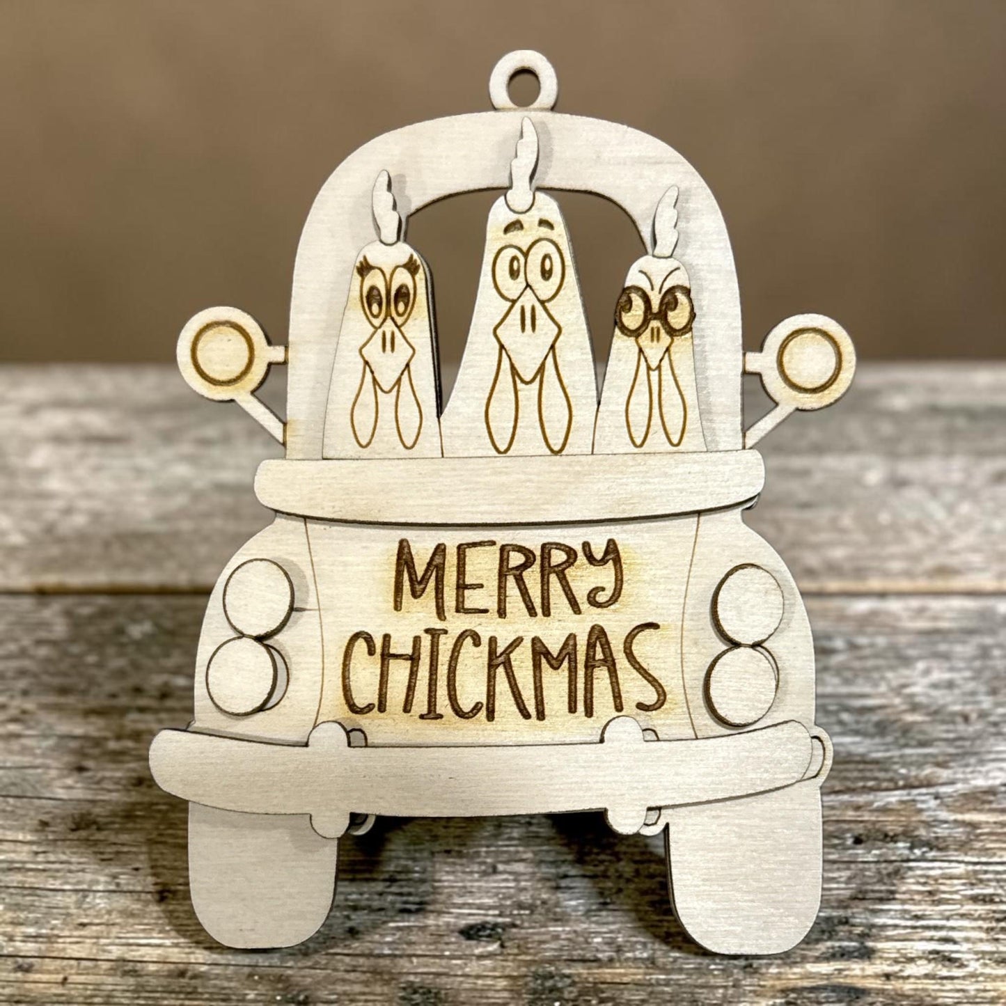 DIY Merry Chickmas Truck Ornament, Chickens