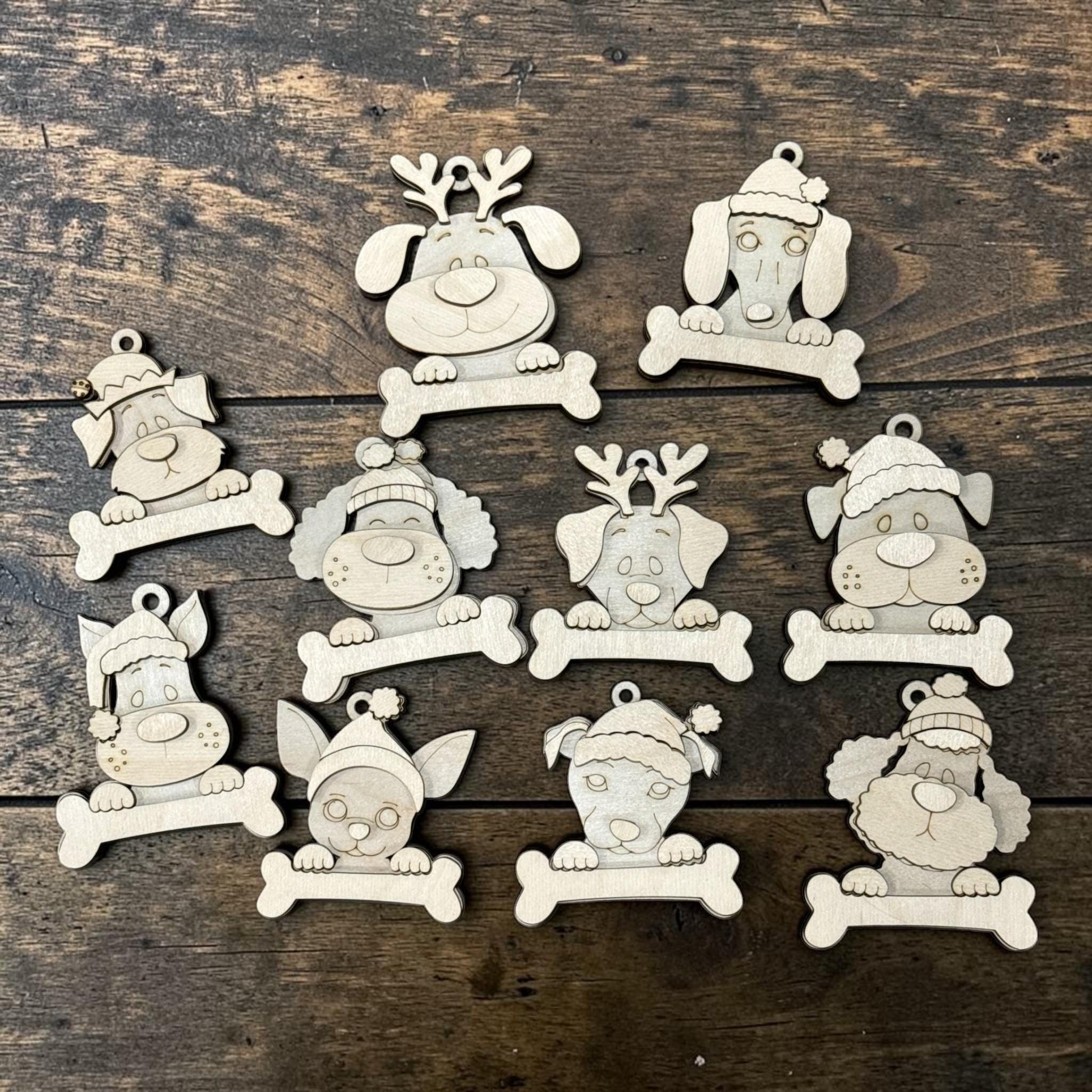 DIY Set of 10 Dog Bone Ornaments, Cute Dogs 3D