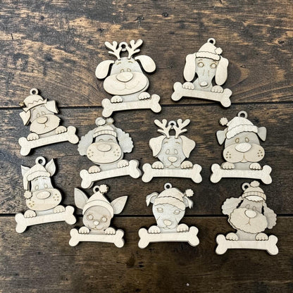 DIY Set of 10 Dog Bone Ornaments, Cute Dogs 3D