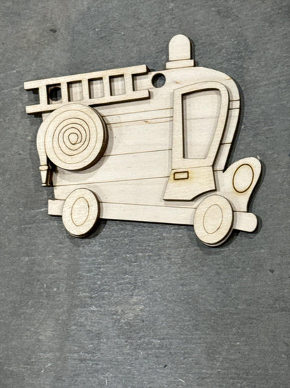 DIY Fire Truck Ornament, Fire Dept Ornament Unfinished