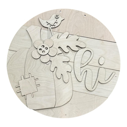 DIY Hello Fall Pumpkin Scarecrow Door Hanger, 3d Door Hanger, Unfinished Door Hanger