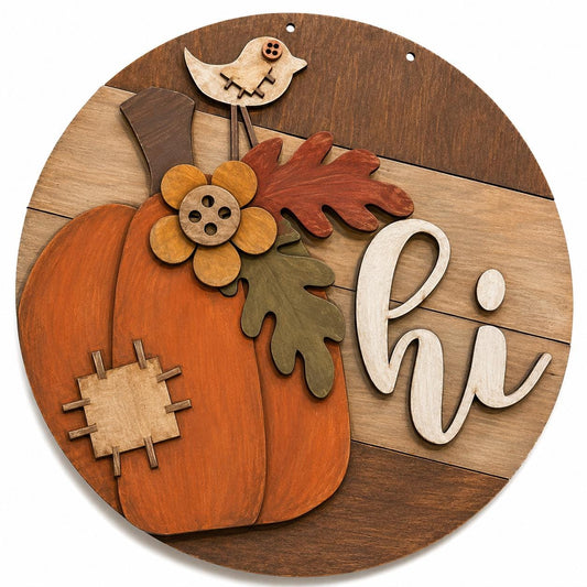 DIY Hello Fall Pumpkin Scarecrow Door Hanger, 3d Door Hanger, Unfinished Door Hanger
