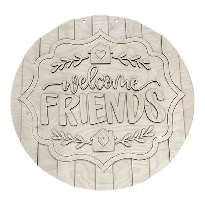 DIY Welcome Friends Entryway Sign Scalloped Frame, Welcoming Front Door Porch