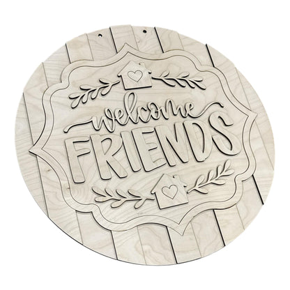 DIY Welcome Friends Entryway Sign Scalloped Frame, Welcoming Front Door Porch