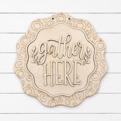 DIY Gather Here Leopard Pumpkin Scalloped Door Hanger