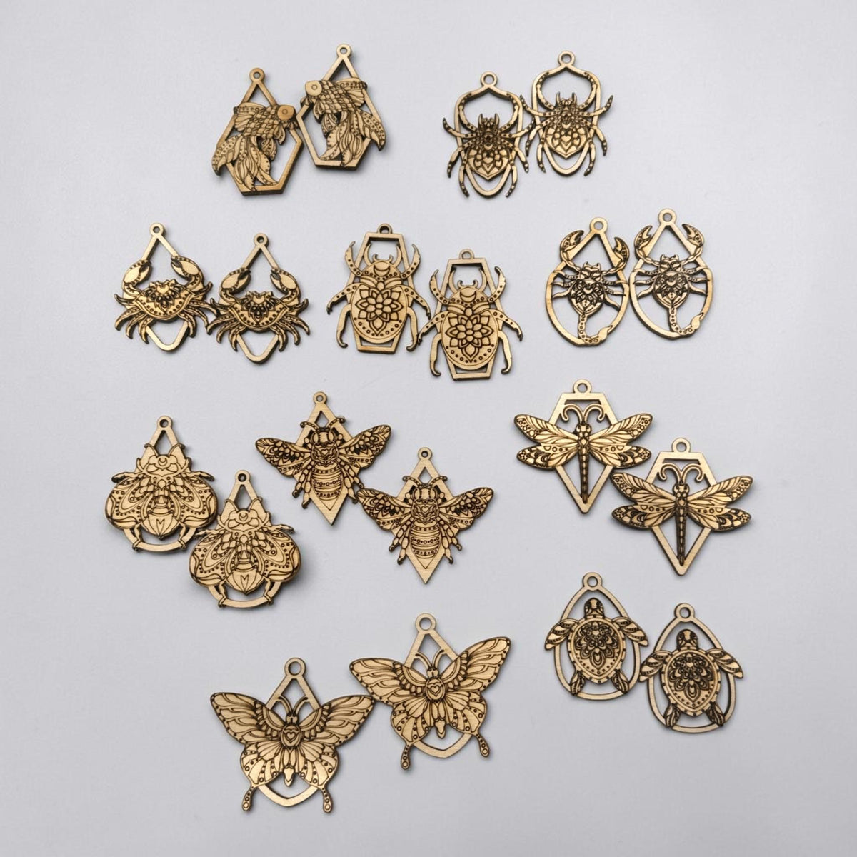 DIY Bug and Fish Butterfly Earrings Bundles, Engraved Wooden Earrings Unfinished