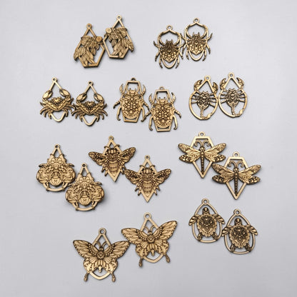 DIY Bug and Fish Butterfly Earrings Bundles, Engraved Wooden Earrings Unfinished