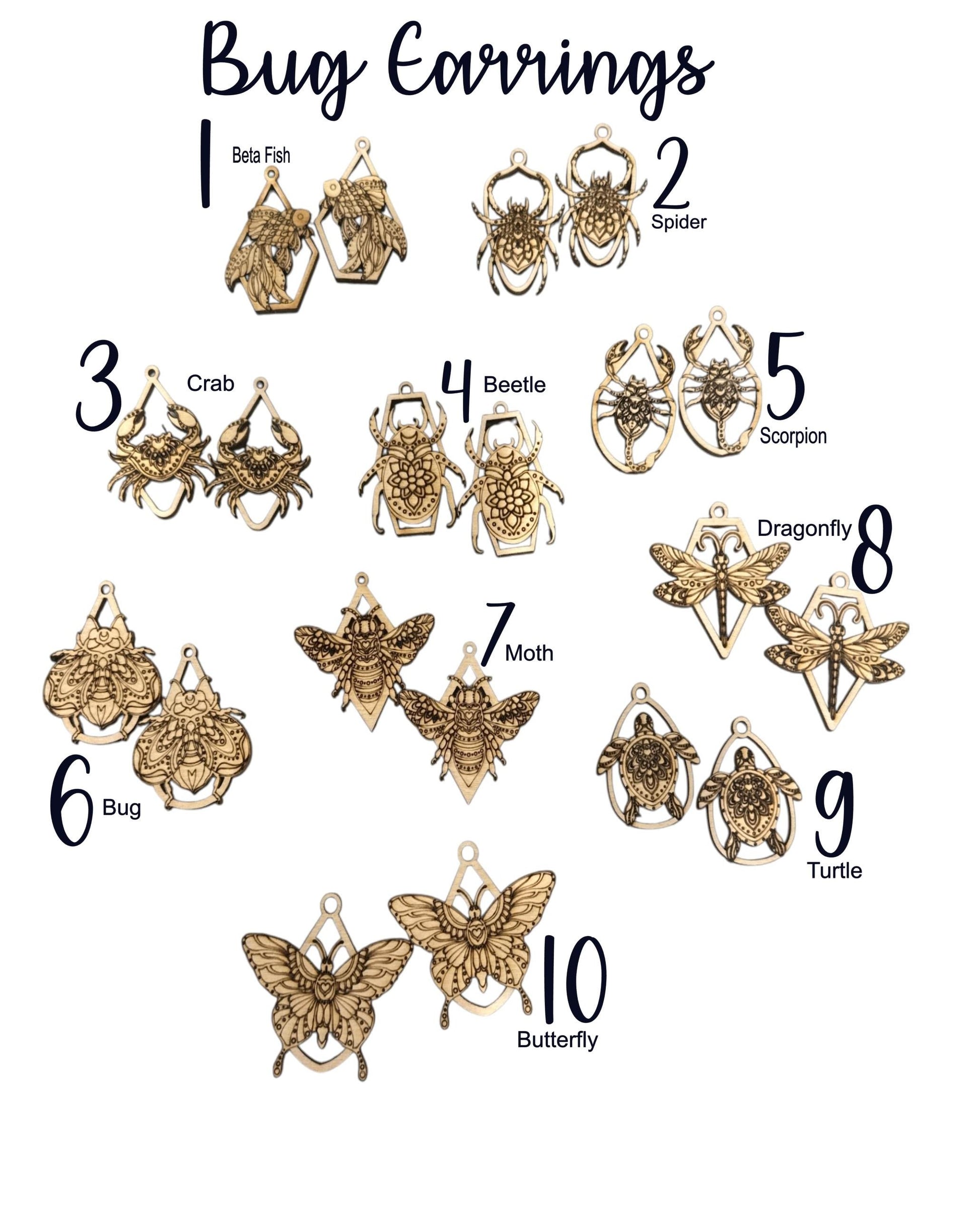 DIY Bug Single Earrings, Engraved Wooden Earrings Unfinished