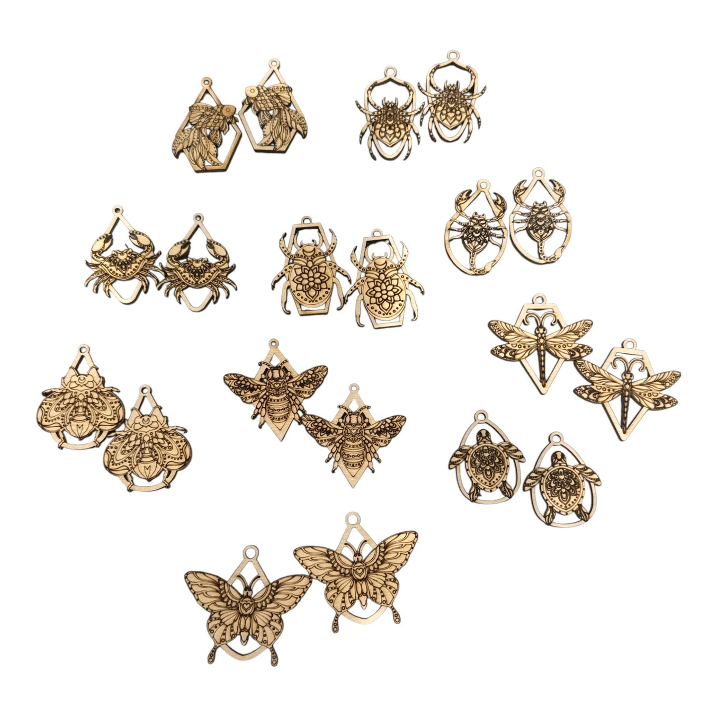 DIY Bug Single Earrings, Engraved Wooden Earrings Unfinished