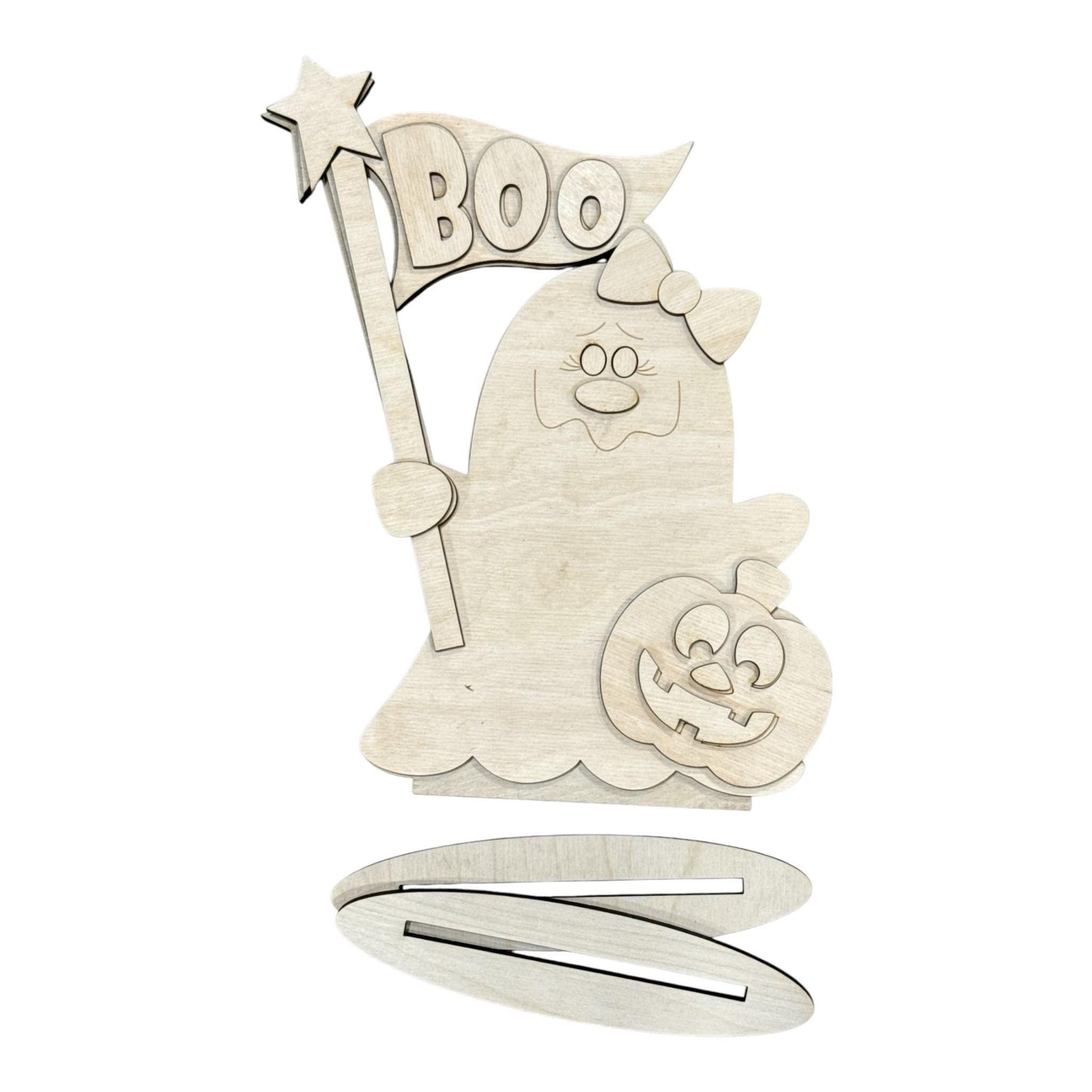DIY Cute Ghost with Flag and Pumpkin Shelf Sitter