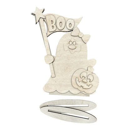 DIY Cute Ghost with Flag and Pumpkin Shelf Sitter