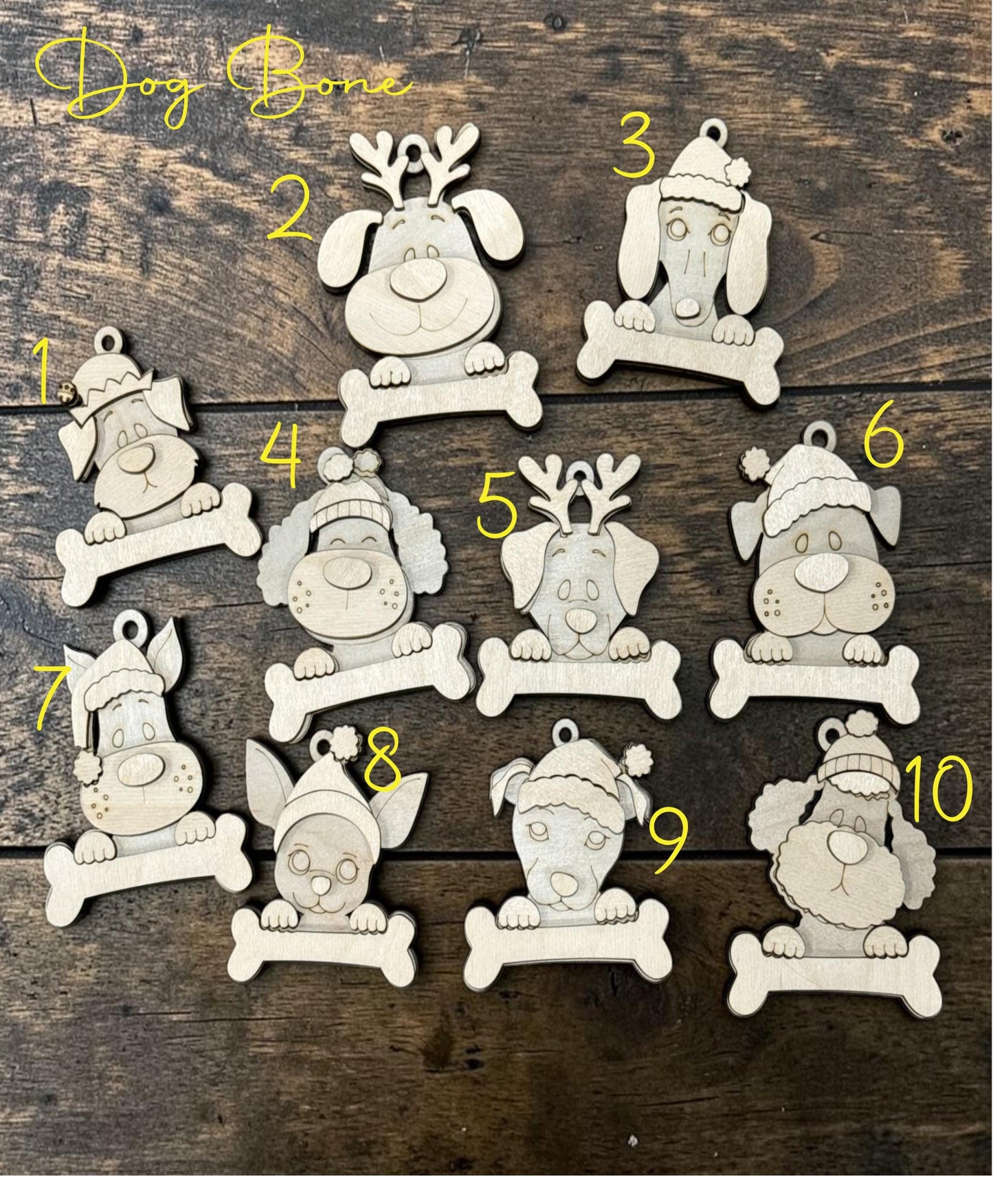 DIY Set of 10 Dog Bone Ornaments, Cute Dogs 3D