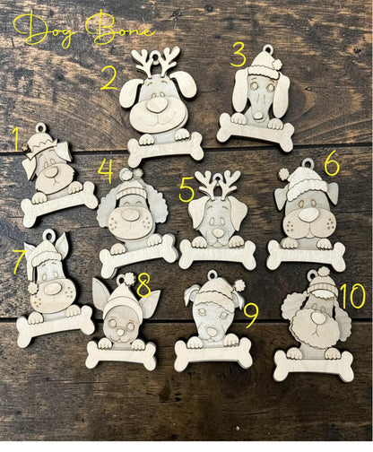 DIY Set of 10 Dog Bone Ornaments, Cute Dogs 3D
