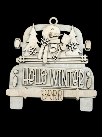 DIY Winter Friends Truck Ornament, Whimsical Unicorn Unfinished, DIY Christmas Tree Decoration