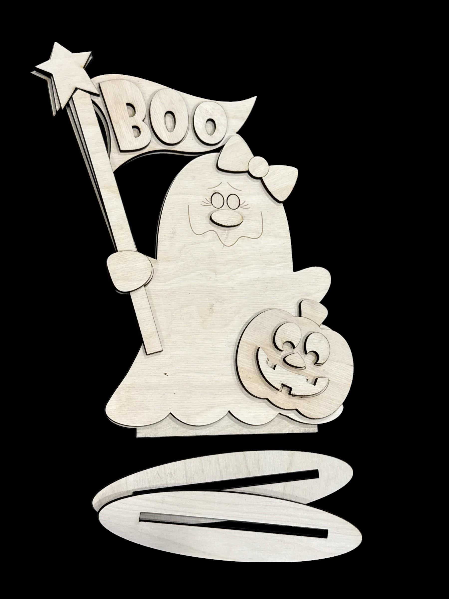 DIY Cute Ghost with Flag and Pumpkin Shelf Sitter