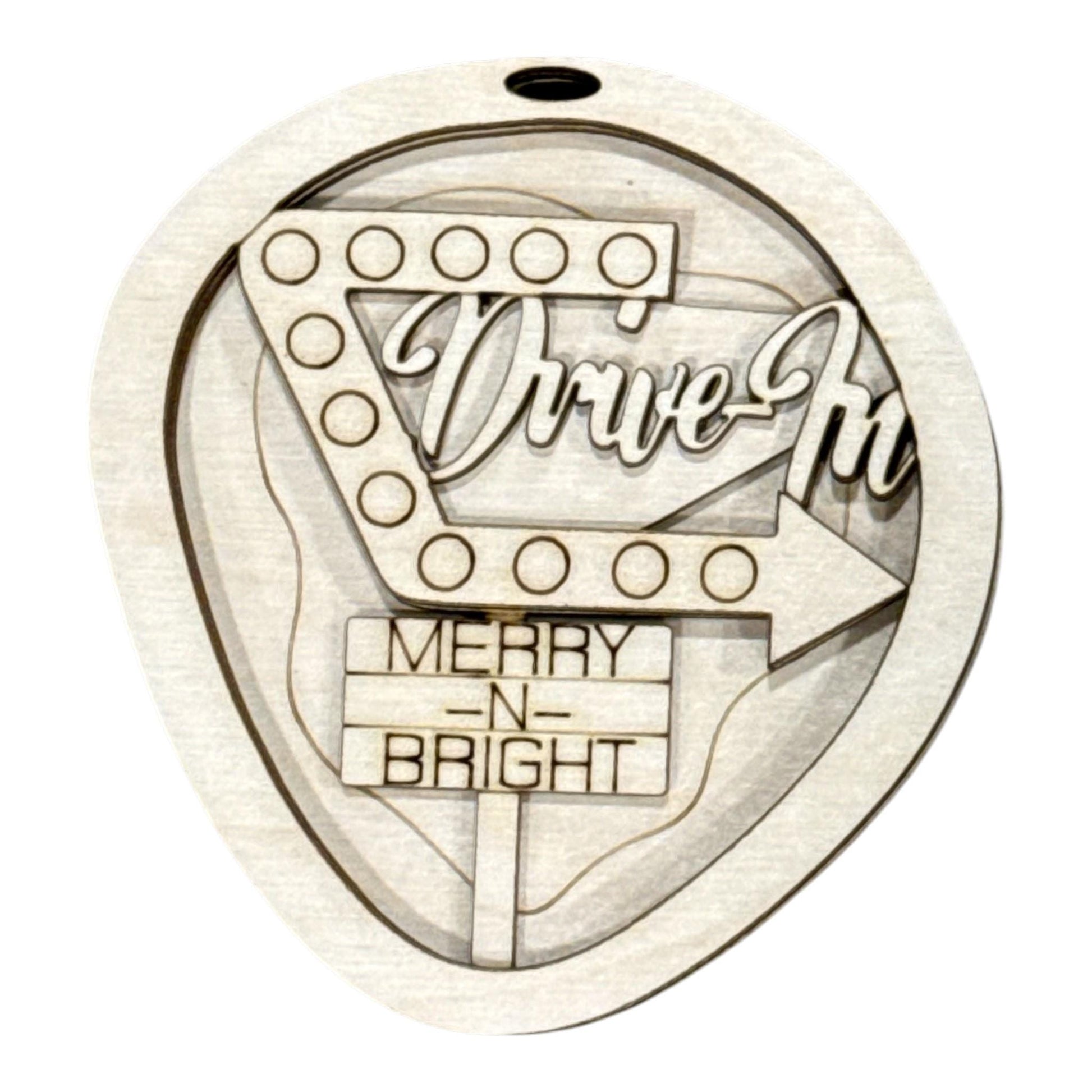 DIY Drive-In Merry and Bright Ornament, Unfinished