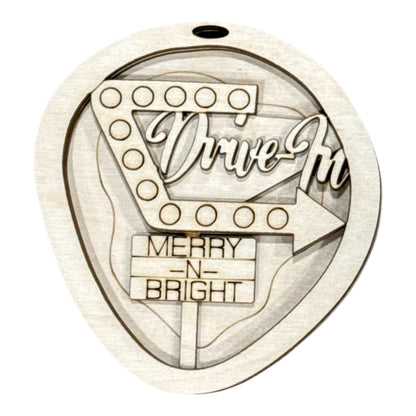 DIY Drive-In Merry and Bright Ornament, Unfinished