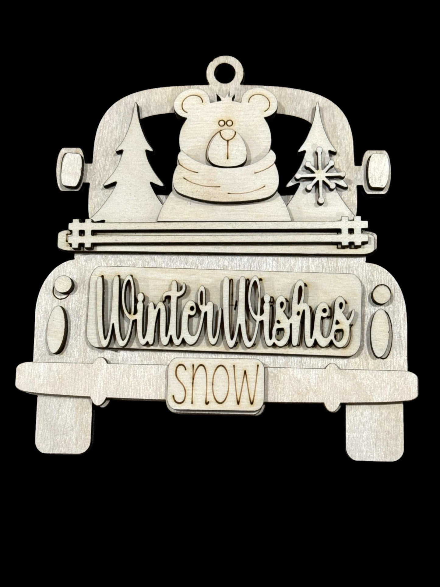 DIY Winter Friends Truck Ornament, Whimsical Unicorn Unfinished, DIY Christmas Tree Decoration