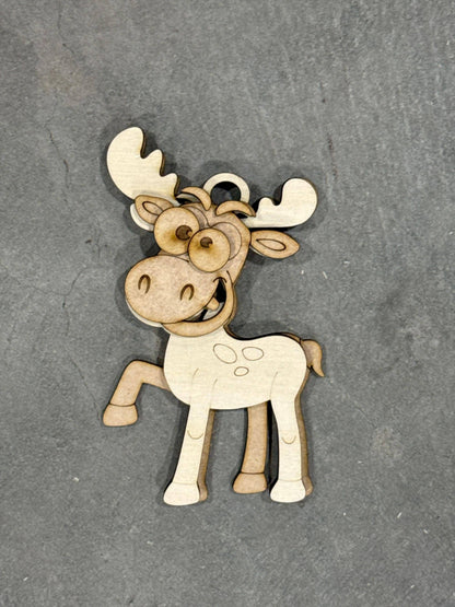 DIY Funny Moose Woodland Ornaments: Unfinished Wood Christmas Craft