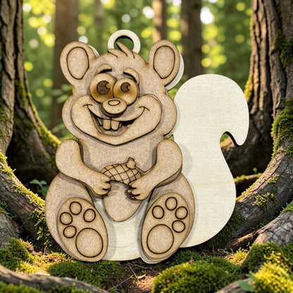 DIY Funny Squirrel woodland Ornaments: Unfinished Wood Christmas Craft