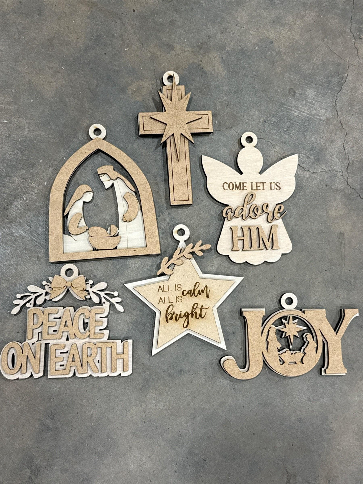 DIY Set of Religious Nativity Christmas Ornaments, Unfinished