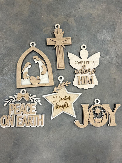 DIY Set of Religious Nativity Christmas Ornaments, Unfinished
