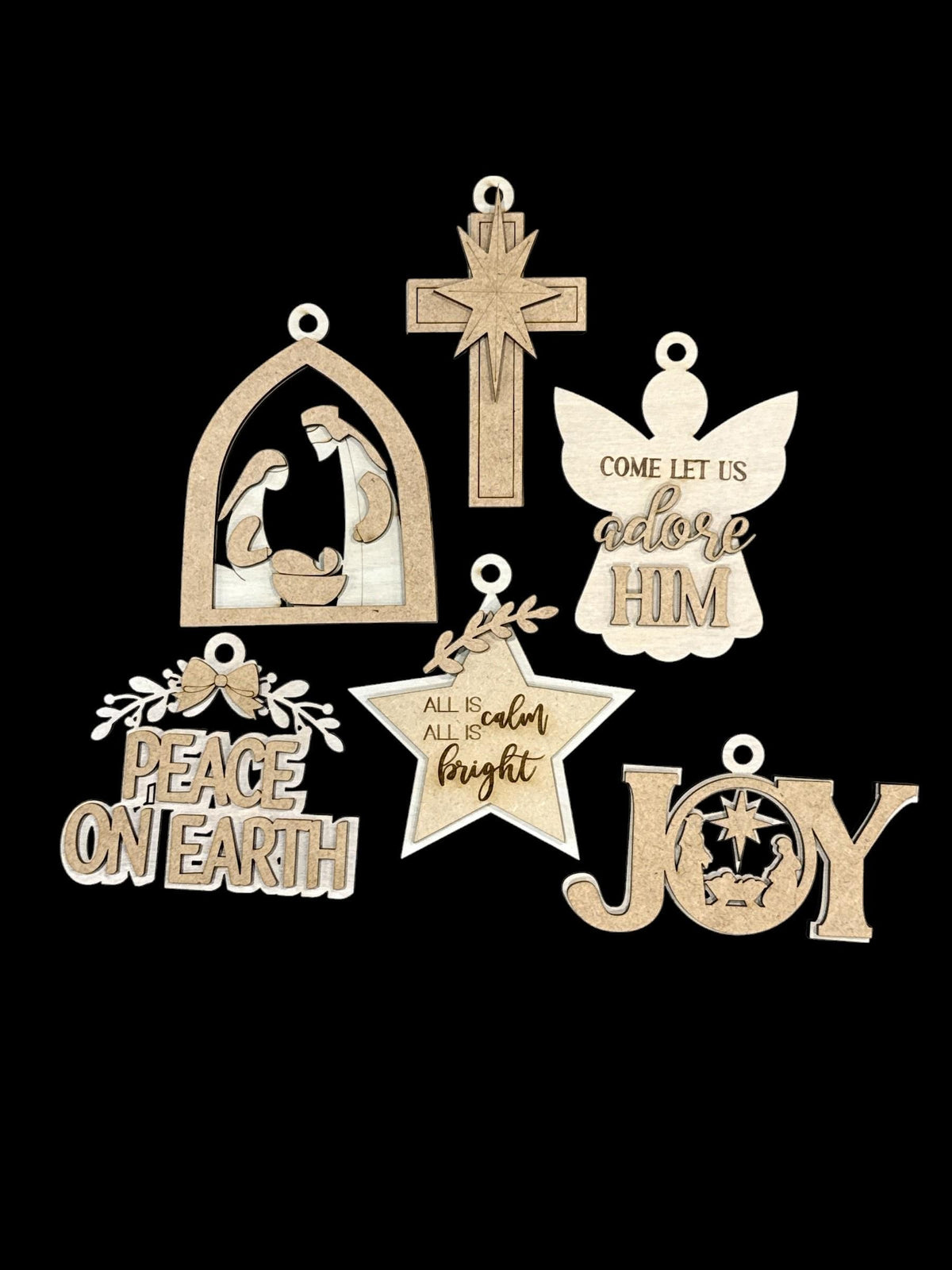 DIY Set of Religious Nativity Christmas Ornaments, Unfinished
