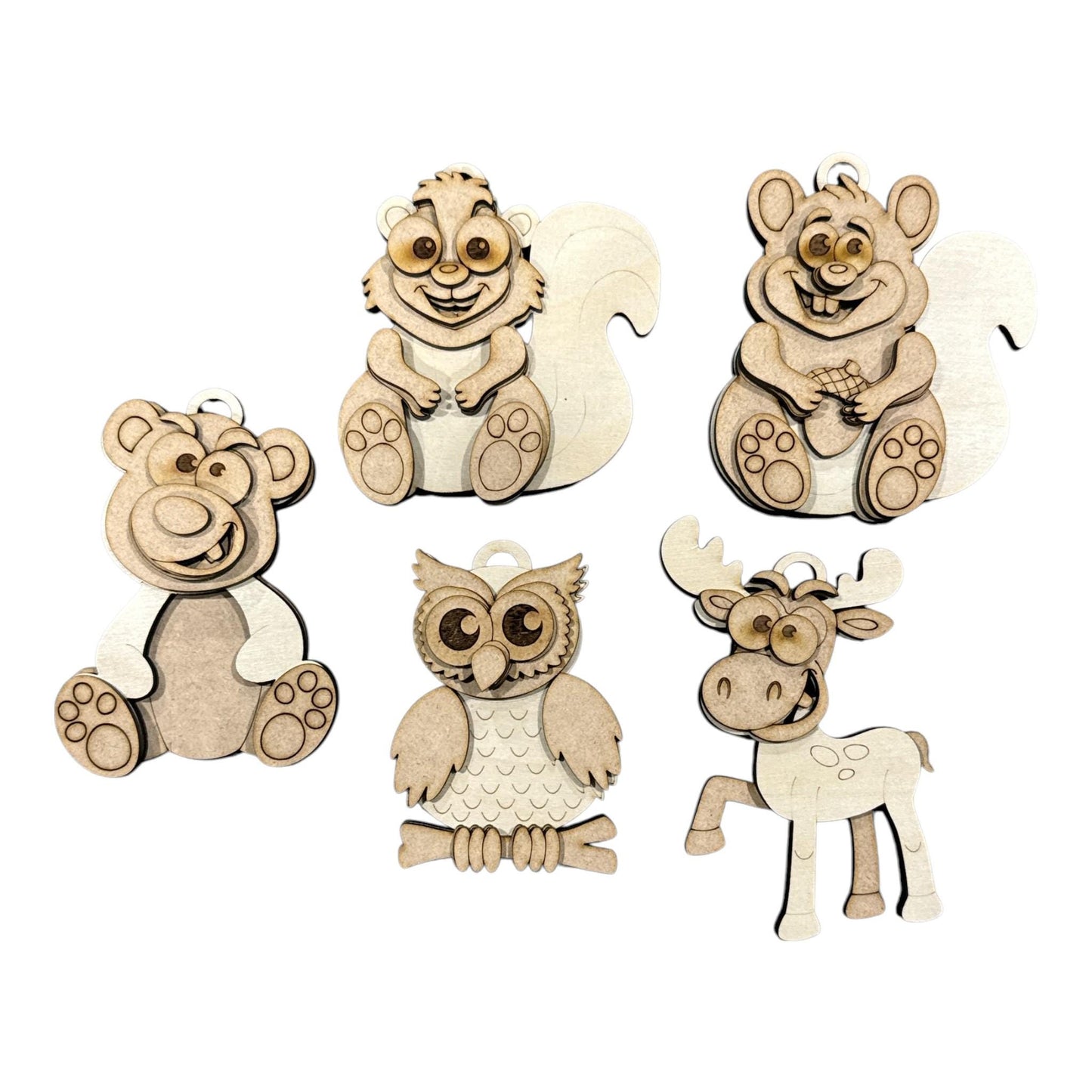 DIY Funny Teddy Bear Woodland Ornaments: Unfinished Wood Christmas Craft