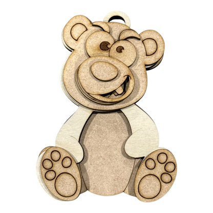 DIY Funny Teddy Bear Woodland Ornaments: Unfinished Wood Christmas Craft