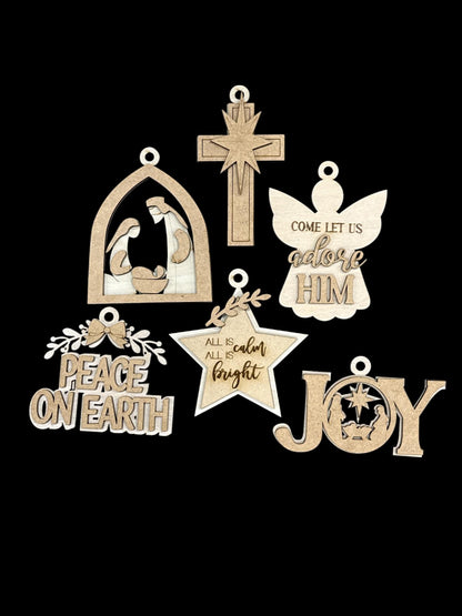 DIY Set of Religious Nativity Christmas Ornaments, Unfinished