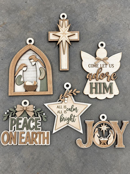 DIY Set of Religious Nativity Christmas Ornaments, Unfinished
