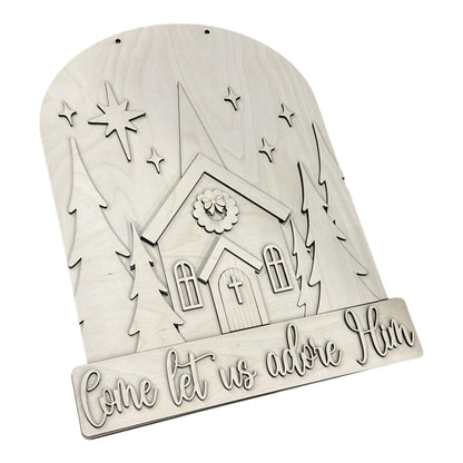 DIY Come Let us Adore Him Door Hanger, Unfinished
