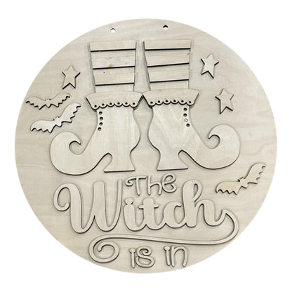 DIY The Witch is in with boots Door Hanger, Unfinished