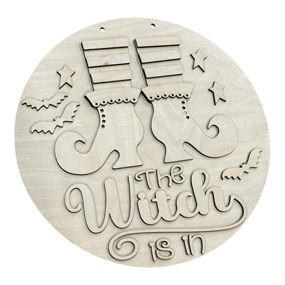 DIY The Witch is in with boots Door Hanger, Unfinished