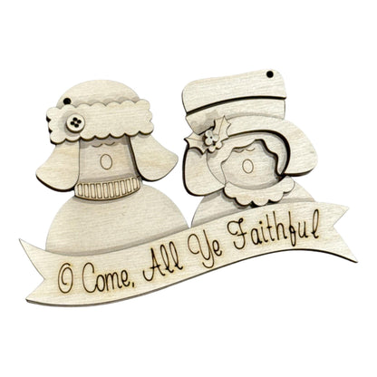 Primitive Angels Oh Come, All ye Faithful Unfinished Ornament