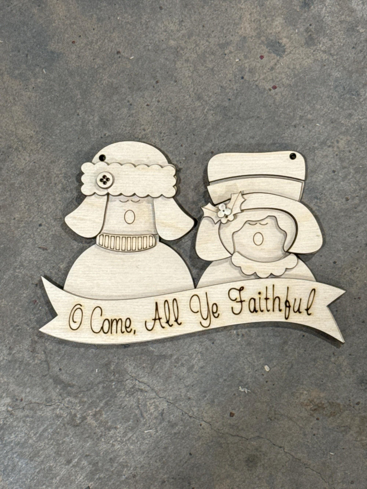 Primitive Angels Oh Come, All ye Faithful Unfinished Ornament