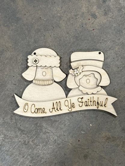 Primitive Angels Oh Come, All ye Faithful Unfinished Ornament