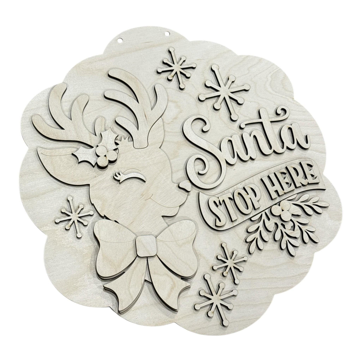 Santa Stop Here Scalloped Unfinished Door Hanger