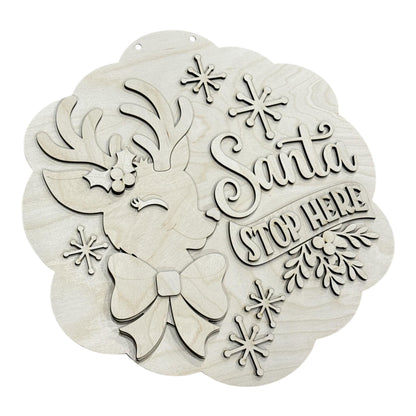 Santa Stop Here Scalloped Unfinished Door Hanger