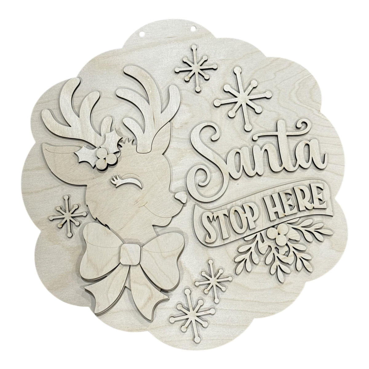 Santa Stop Here Scalloped Unfinished Door Hanger