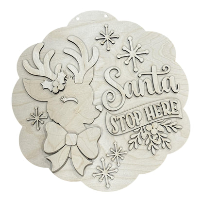 Santa Stop Here Scalloped Unfinished Door Hanger